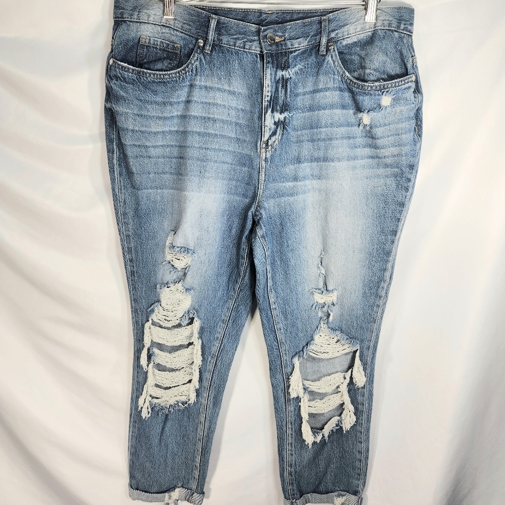 Venus Distressed Five Pocket Cuffed Hems Ankle Denim Blue Jeans Plus Size 18